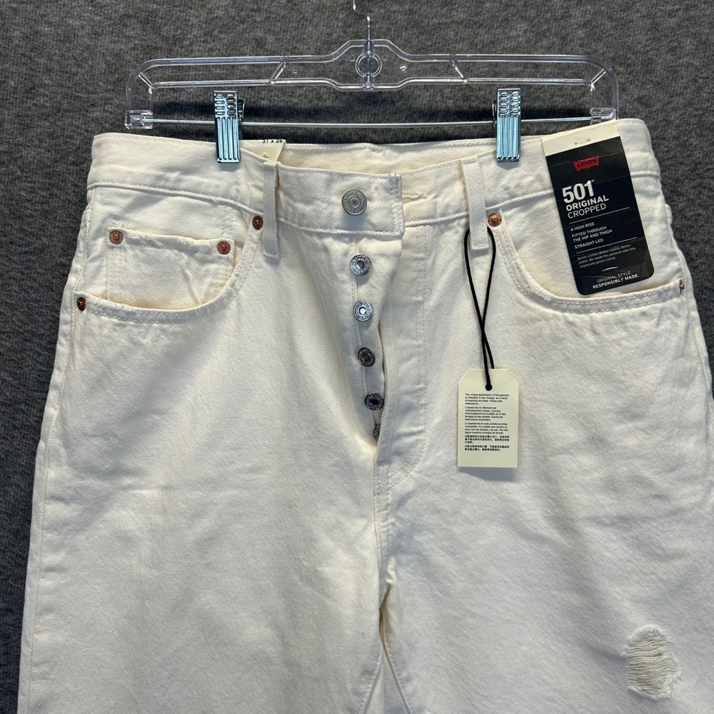 Levis Premium 501 Original Cropped High Rise Jeans Off White 31x26 362000287